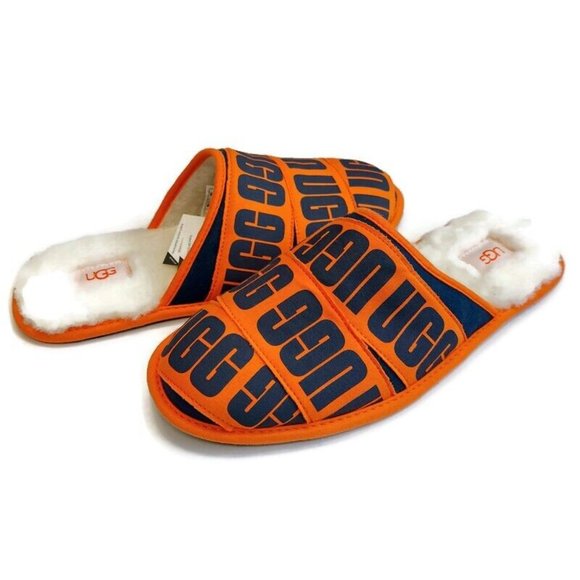 UGG Mens Size 11 Scruff Graphic Band Sheepskin Slip On Slippers 1123737 Orange - Picture 8 of 8